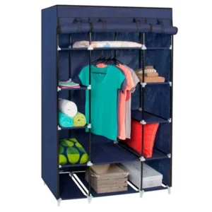 53â€ Portable Closet Storage Organizer Wardrobe Clothes Rack with Shelves Blue